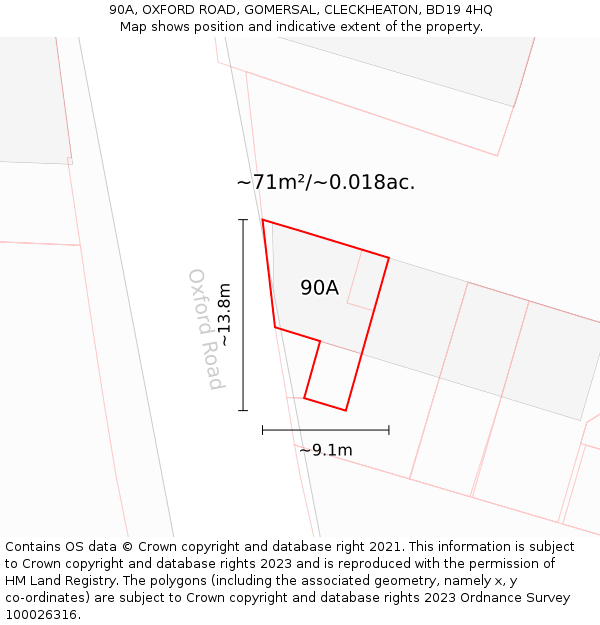 90A, OXFORD ROAD, GOMERSAL, CLECKHEATON, BD19 4HQ: Plot and title map