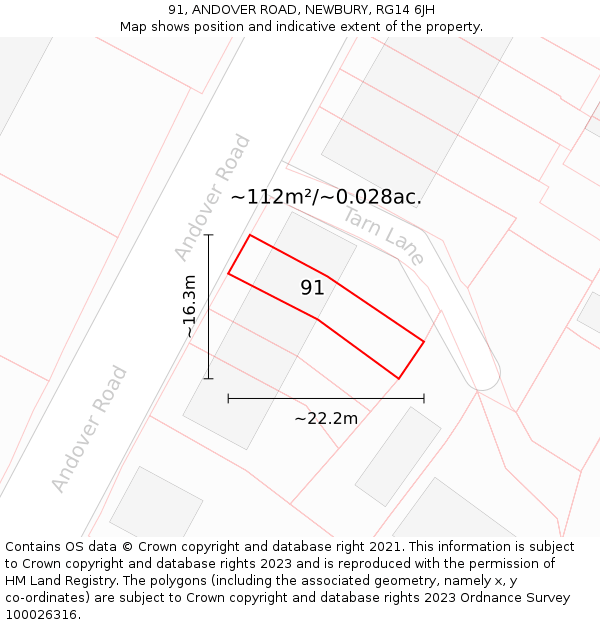 91, ANDOVER ROAD, NEWBURY, RG14 6JH: Plot and title map