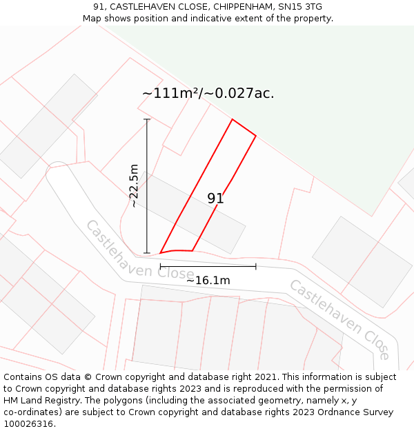 91, CASTLEHAVEN CLOSE, CHIPPENHAM, SN15 3TG: Plot and title map