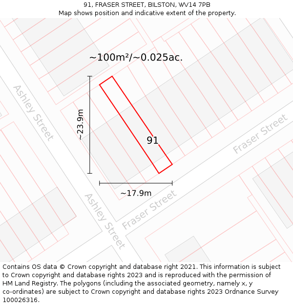 91, FRASER STREET, BILSTON, WV14 7PB: Plot and title map