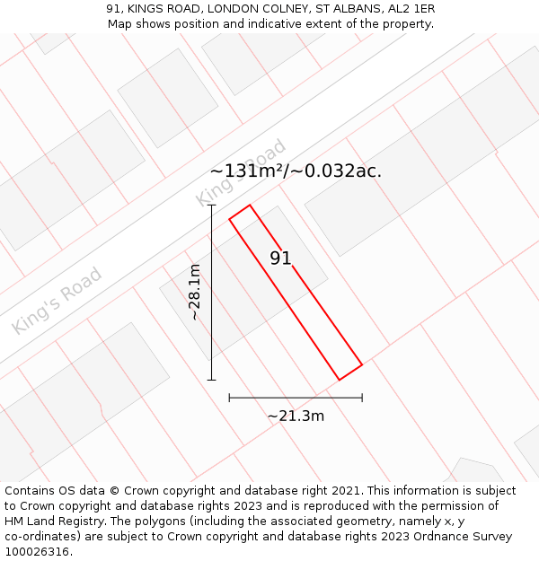 91, KINGS ROAD, LONDON COLNEY, ST ALBANS, AL2 1ER: Plot and title map