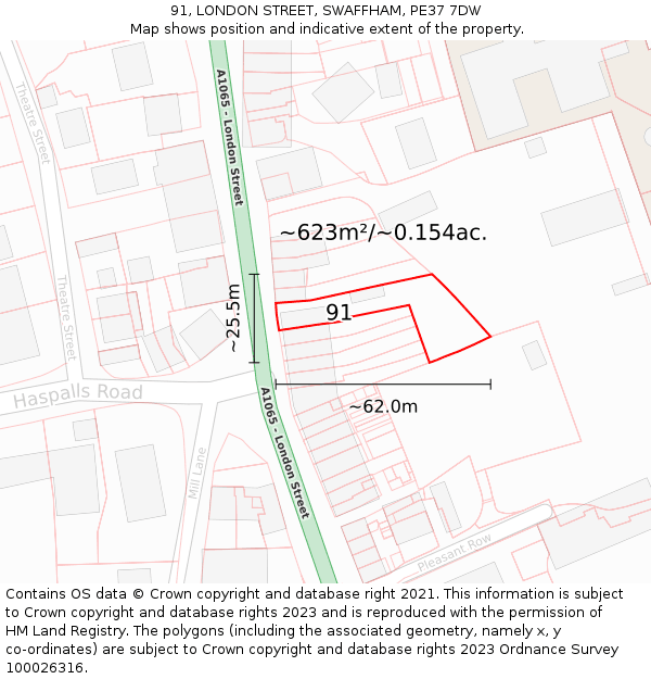 91, LONDON STREET, SWAFFHAM, PE37 7DW: Plot and title map