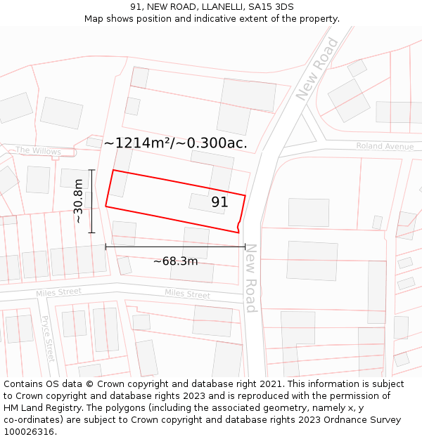 91, NEW ROAD, LLANELLI, SA15 3DS: Plot and title map