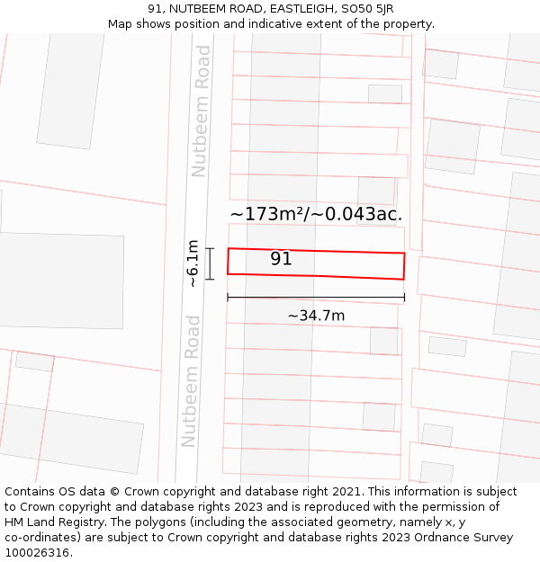 91, NUTBEEM ROAD, EASTLEIGH, SO50 5JR: Plot and title map