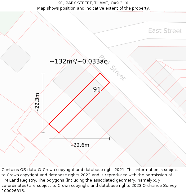 91, PARK STREET, THAME, OX9 3HX: Plot and title map