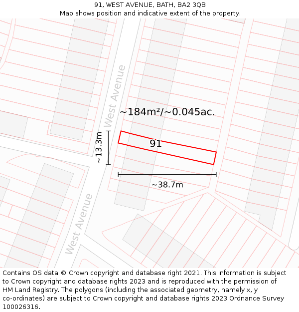 91, WEST AVENUE, BATH, BA2 3QB: Plot and title map