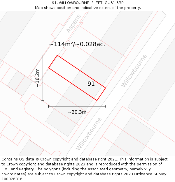 91, WILLOWBOURNE, FLEET, GU51 5BP: Plot and title map