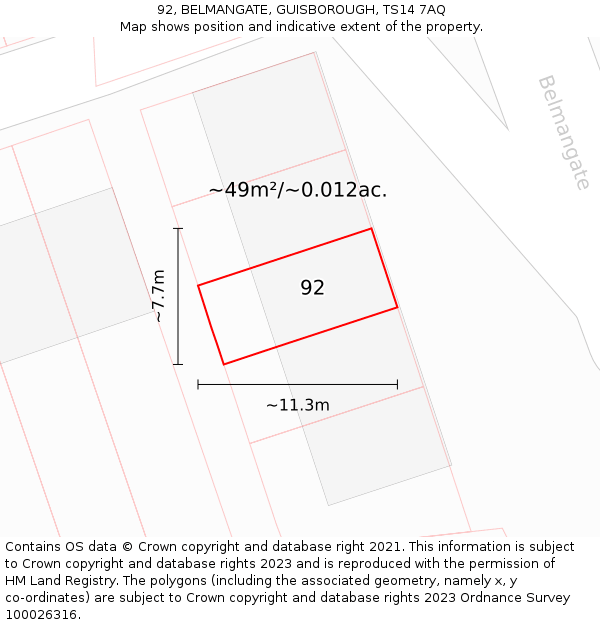 92, BELMANGATE, GUISBOROUGH, TS14 7AQ: Plot and title map