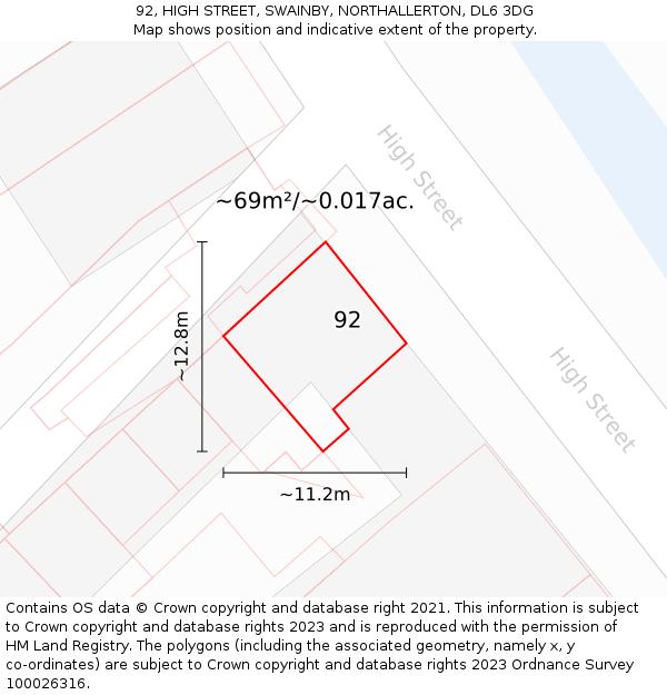 92, HIGH STREET, SWAINBY, NORTHALLERTON, DL6 3DG: Plot and title map