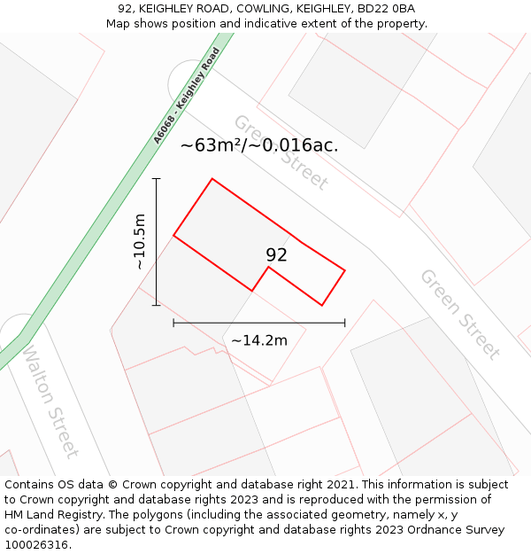 92, KEIGHLEY ROAD, COWLING, KEIGHLEY, BD22 0BA: Plot and title map