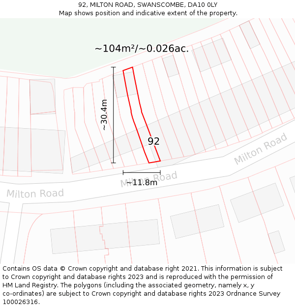 92, MILTON ROAD, SWANSCOMBE, DA10 0LY: Plot and title map