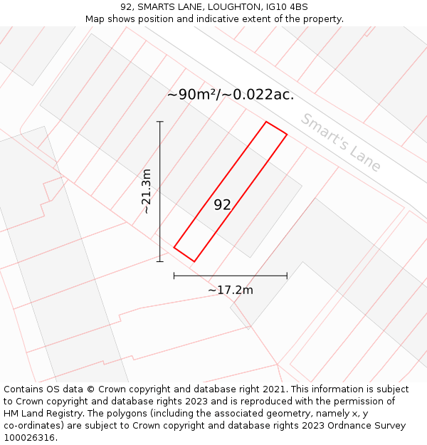 92, SMARTS LANE, LOUGHTON, IG10 4BS: Plot and title map