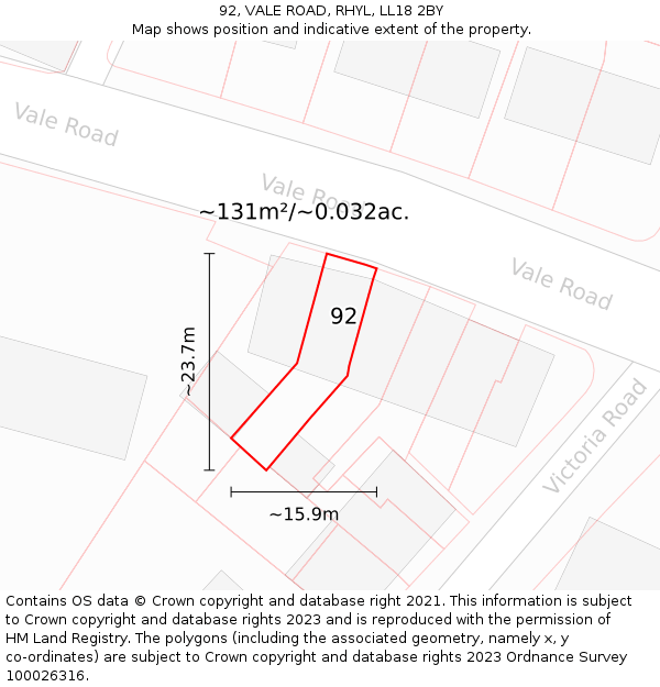 92, VALE ROAD, RHYL, LL18 2BY: Plot and title map