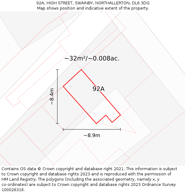 92A, HIGH STREET, SWAINBY, NORTHALLERTON, DL6 3DG: Plot and title map