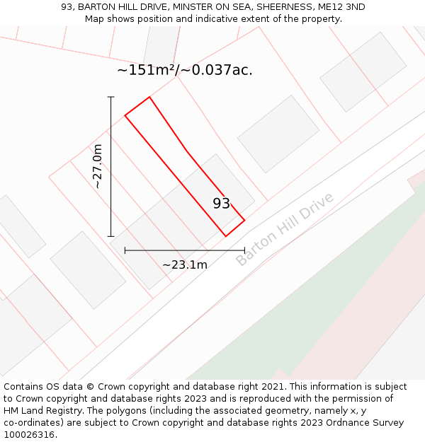 93, BARTON HILL DRIVE, MINSTER ON SEA, SHEERNESS, ME12 3ND: Plot and title map
