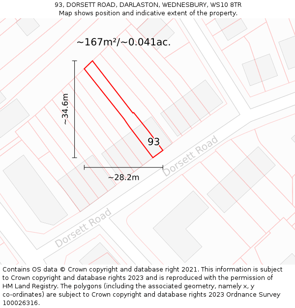 93, DORSETT ROAD, DARLASTON, WEDNESBURY, WS10 8TR: Plot and title map