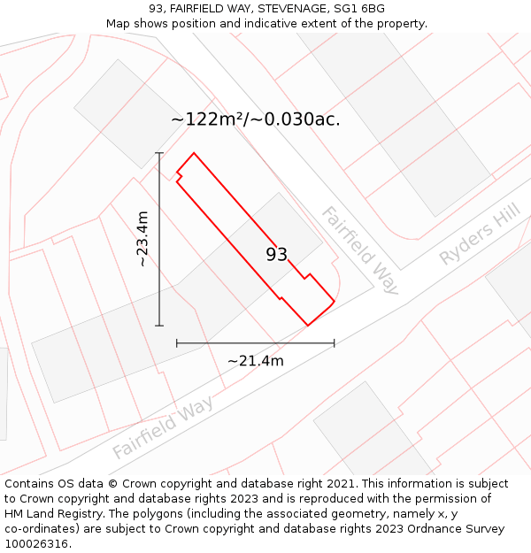 93, FAIRFIELD WAY, STEVENAGE, SG1 6BG: Plot and title map