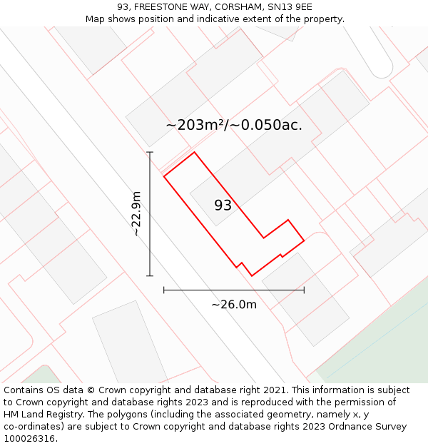 93, FREESTONE WAY, CORSHAM, SN13 9EE: Plot and title map