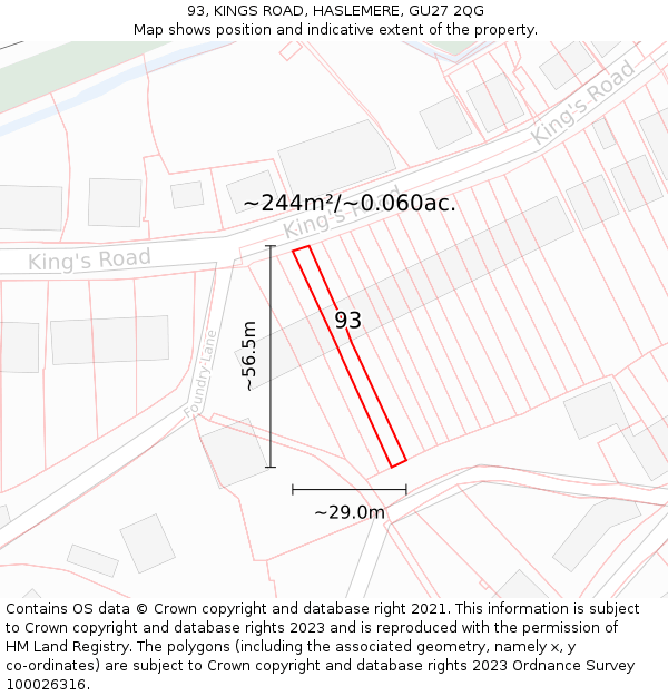 93, KINGS ROAD, HASLEMERE, GU27 2QG: Plot and title map