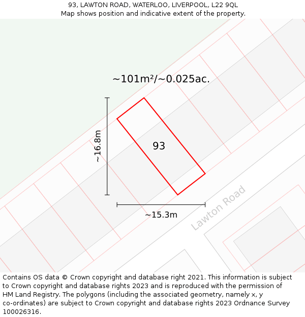 93, LAWTON ROAD, WATERLOO, LIVERPOOL, L22 9QL: Plot and title map