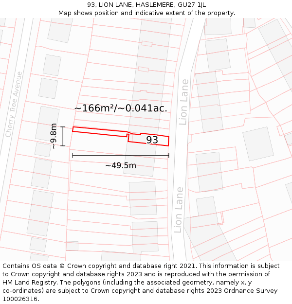 93, LION LANE, HASLEMERE, GU27 1JL: Plot and title map