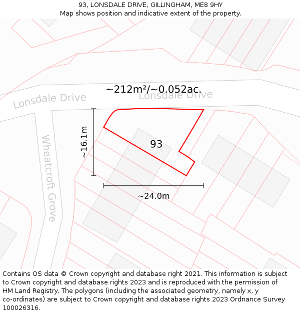 93, LONSDALE DRIVE, GILLINGHAM, ME8 9HY: Plot and title map