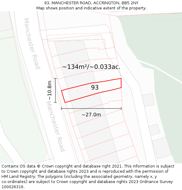 93, MANCHESTER ROAD, ACCRINGTON, BB5 2NY: Plot and title map