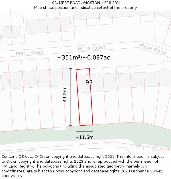 93, MERE ROAD, WIGSTON, LE18 3RN: Plot and title map