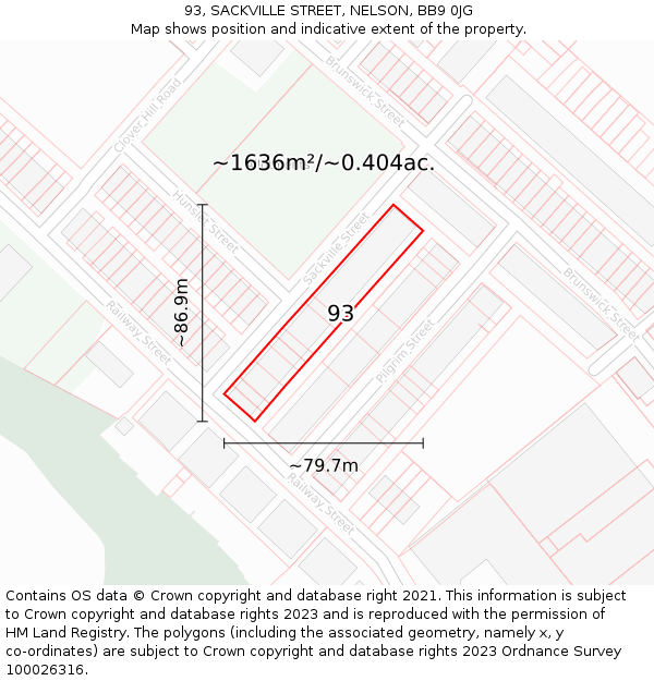 93, SACKVILLE STREET, NELSON, BB9 0JG: Plot and title map
