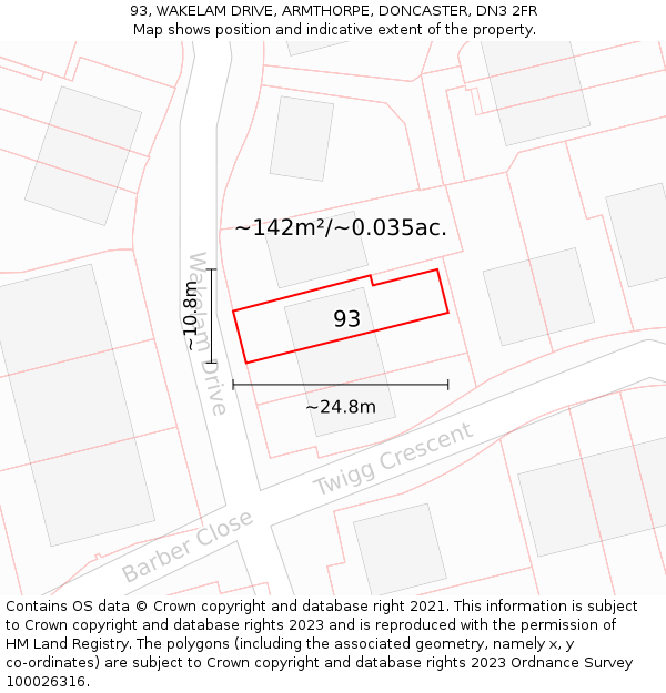 93, WAKELAM DRIVE, ARMTHORPE, DONCASTER, DN3 2FR: Plot and title map