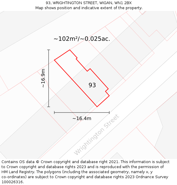 93, WRIGHTINGTON STREET, WIGAN, WN1 2BX: Plot and title map