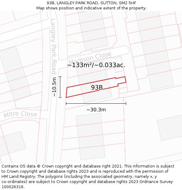 93B, LANGLEY PARK ROAD, SUTTON, SM2 5HF: Plot and title map