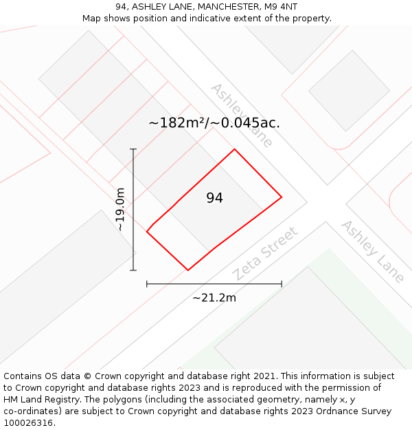 94, ASHLEY LANE, MANCHESTER, M9 4NT: Plot and title map