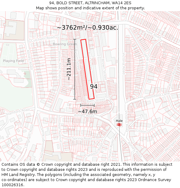 94, BOLD STREET, ALTRINCHAM, WA14 2ES: Plot and title map