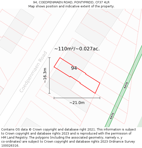 94, COEDPENMAEN ROAD, PONTYPRIDD, CF37 4LR: Plot and title map