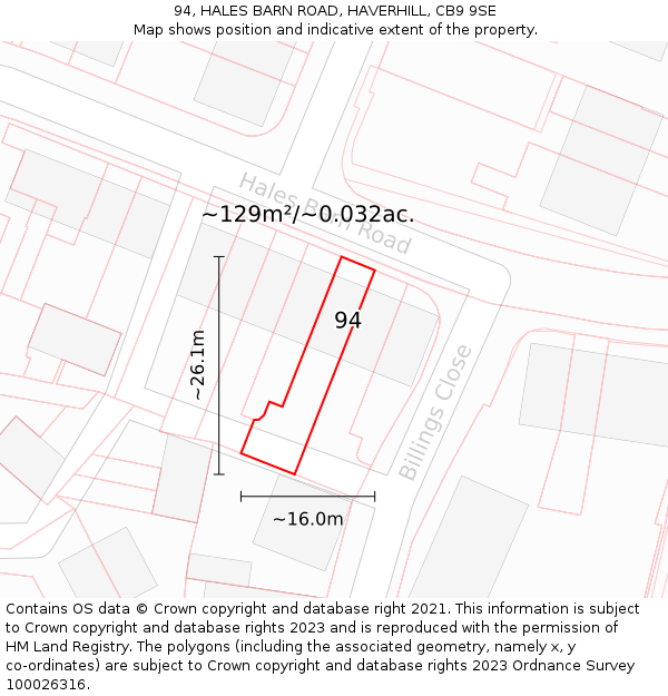 94, HALES BARN ROAD, HAVERHILL, CB9 9SE: Plot and title map