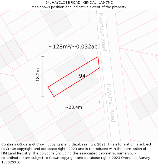 94, HAYCLOSE ROAD, KENDAL, LA9 7ND: Plot and title map