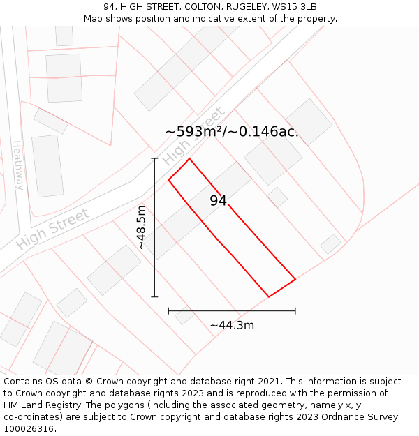 94, HIGH STREET, COLTON, RUGELEY, WS15 3LB: Plot and title map