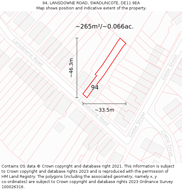 94, LANSDOWNE ROAD, SWADLINCOTE, DE11 9EA: Plot and title map