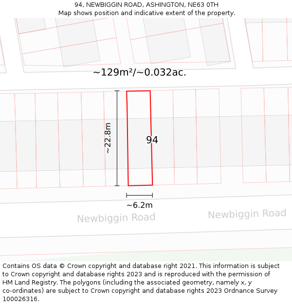 94, NEWBIGGIN ROAD, ASHINGTON, NE63 0TH: Plot and title map