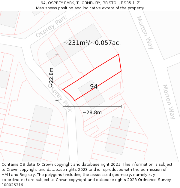 94, OSPREY PARK, THORNBURY, BRISTOL, BS35 1LZ: Plot and title map