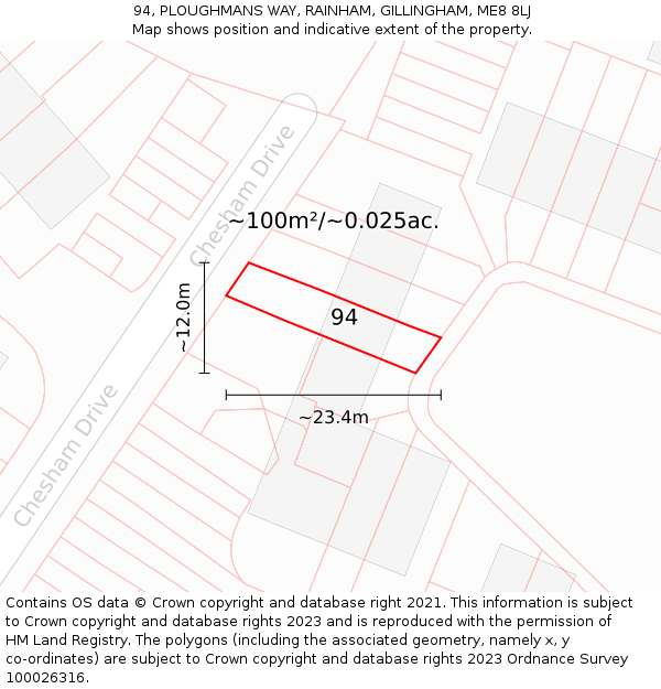 94, PLOUGHMANS WAY, RAINHAM, GILLINGHAM, ME8 8LJ: Plot and title map