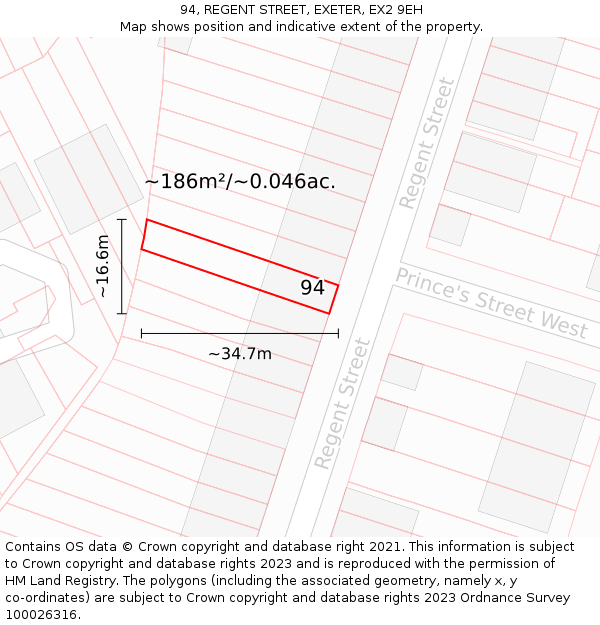 94, REGENT STREET, EXETER, EX2 9EH: Plot and title map