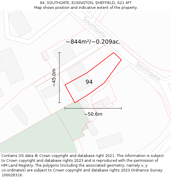 94, SOUTHGATE, ECKINGTON, SHEFFIELD, S21 4FT: Plot and title map