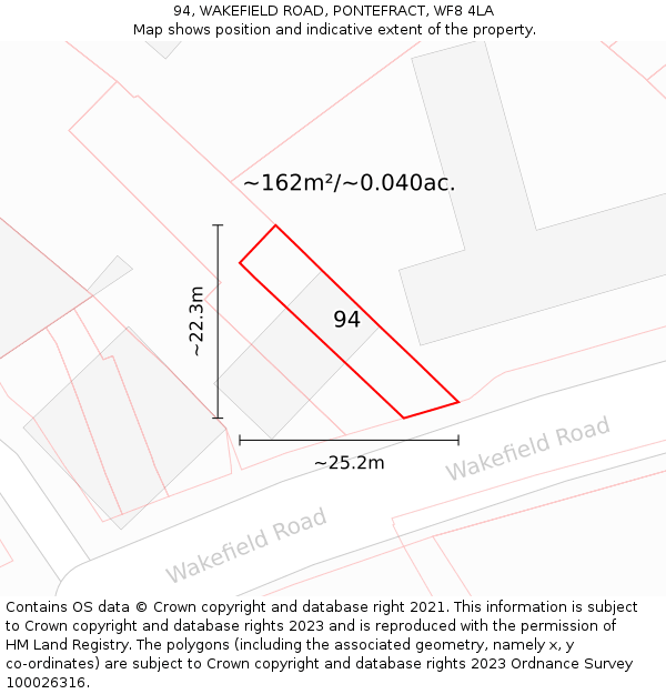 94, WAKEFIELD ROAD, PONTEFRACT, WF8 4LA: Plot and title map