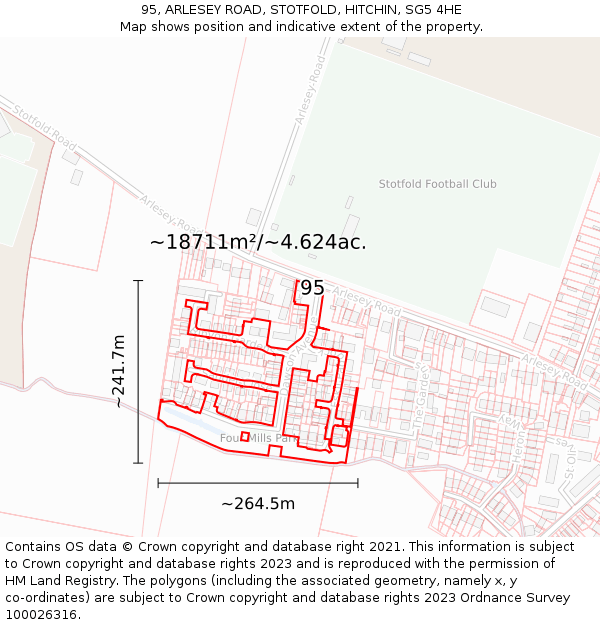 95, ARLESEY ROAD, STOTFOLD, HITCHIN, SG5 4HE: Plot and title map