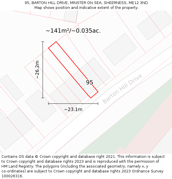 95, BARTON HILL DRIVE, MINSTER ON SEA, SHEERNESS, ME12 3ND: Plot and title map