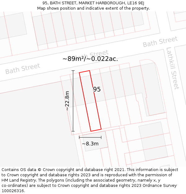 95, BATH STREET, MARKET HARBOROUGH, LE16 9EJ: Plot and title map