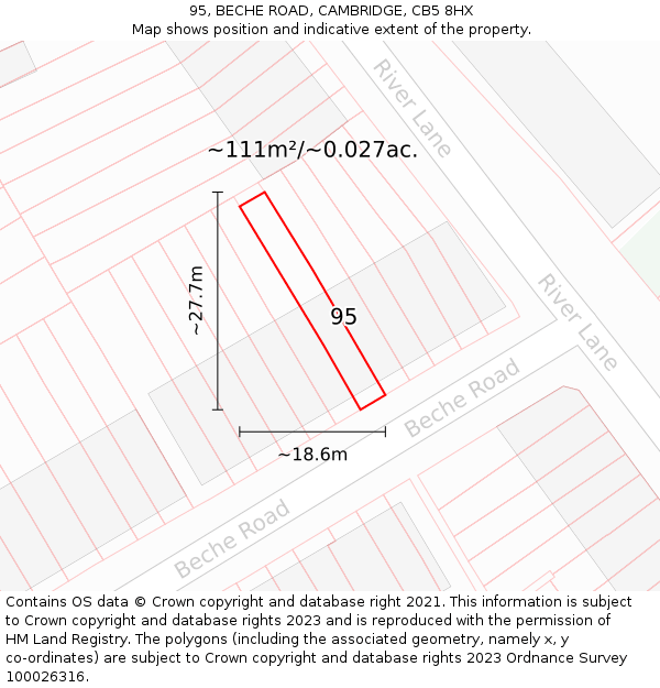 95, BECHE ROAD, CAMBRIDGE, CB5 8HX: Plot and title map