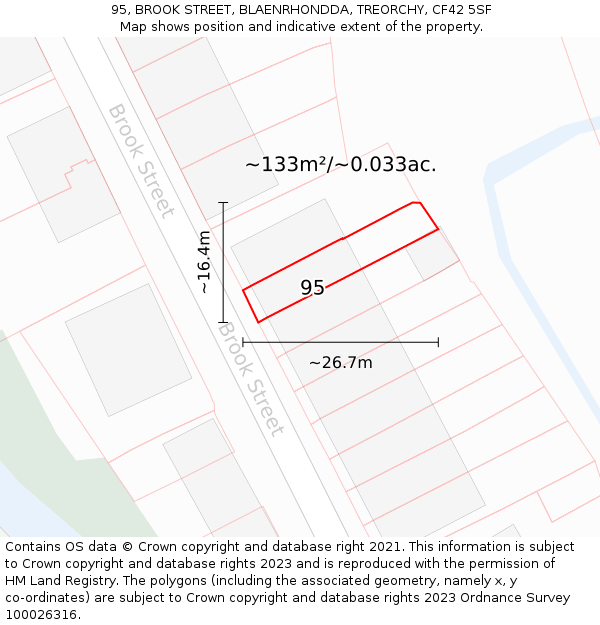 95, BROOK STREET, BLAENRHONDDA, TREORCHY, CF42 5SF: Plot and title map